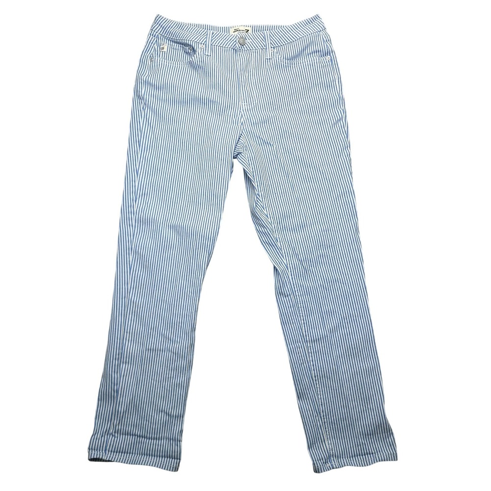 Seven7 Jeans Womens 8 Blue Stripe Mid Rise‎ Straight Stretch Denim Casual Pants